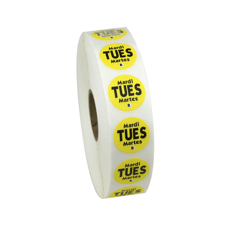 National Checking .75" Circle Trilingual Removable Yellow Tuesday Label, PK2000 R7502R